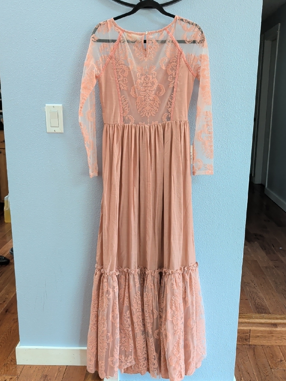 Joyfolie Giuliana Muted Coral Cottagecore Wedding Lace Overlay Dress - Picture 6 of 8